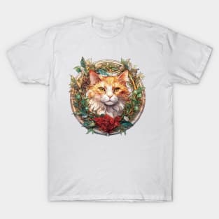 Holiday Ginger Cat with Christmas Wreath T-Shirt